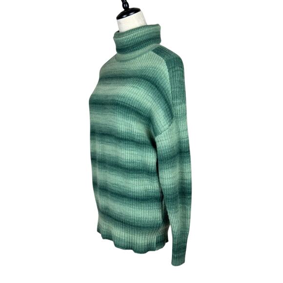 Autumn Cashmere NWT Green Stripe Space Dye Shaker Turtleneck Sweater Wool Blend - Picture 5 of 15
